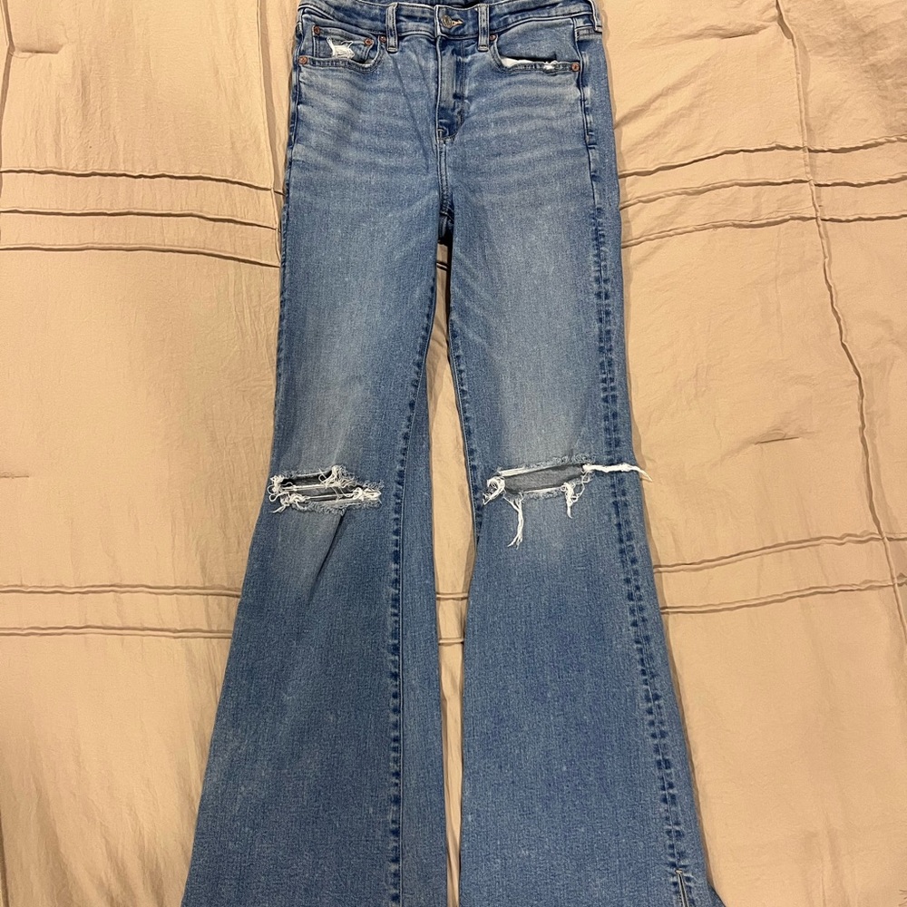 American Eagle Outfitters Distressed Blue Flare Jeans